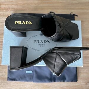 PRADA quilted nappa block heel sandals slides sz 41